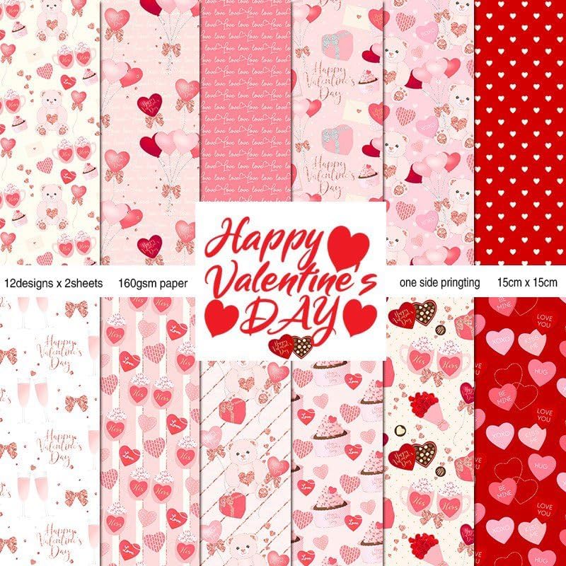 Happy Valentine's Day Scrapbook Paper Pad - 24 Sheets 6x6 inch Pattern Decorative Craft Paper Supplies for Junk Journals Bullet Journal Card Making(Love Pink)