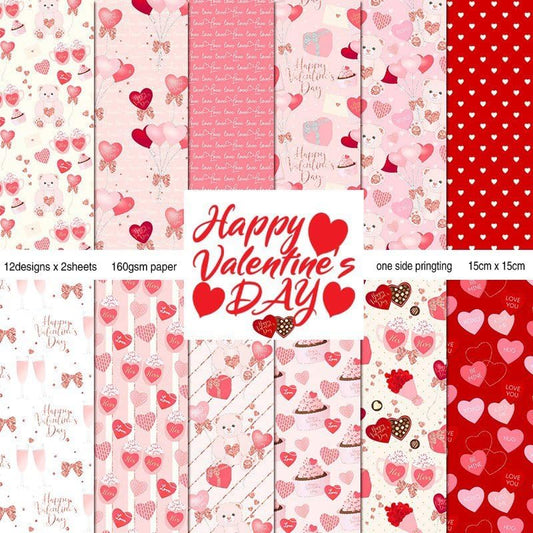Happy Valentine's Day Scrapbook Paper Pad - 24 Sheets 6x6 inch Pattern Decorative Craft Paper Supplies for Junk Journals Bullet Journal Card Making(Love Pink)