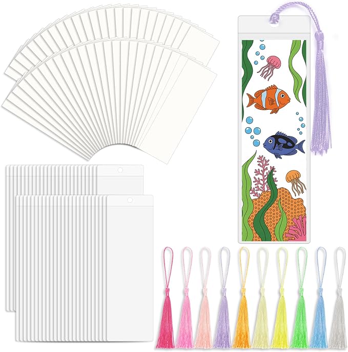 45-Set Bookmark Making Kit, 250g 4.9x1.6in Cards, Sleeves, Tassels