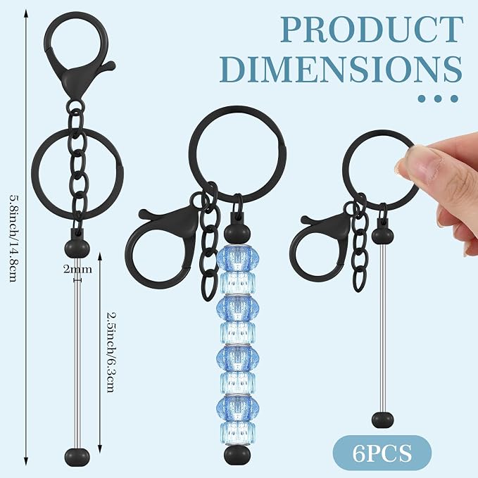 Huwena 6 Pcs Beadable Keychain Bars Metal Blanks DIY Crafts Jewelry Gift