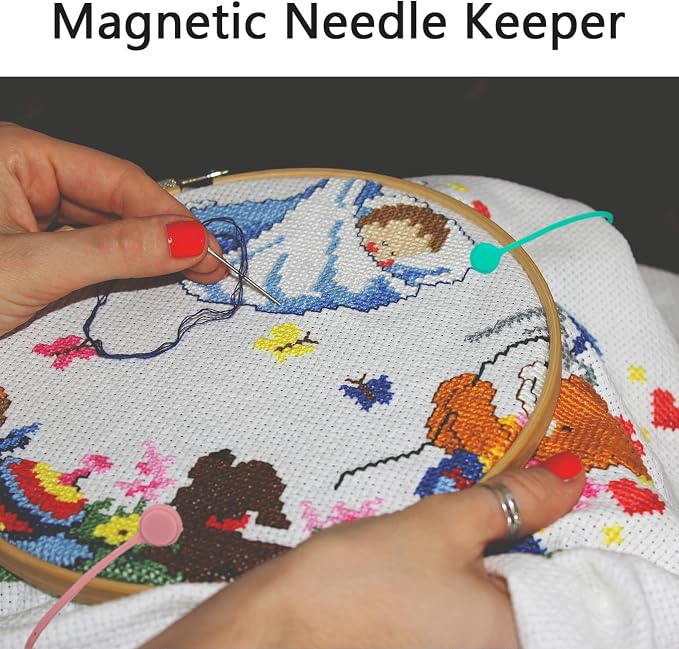 4 pcs Needle Minders Magnetic Cross Stitch Fabric Clips, Macron Color Magnetic Needle Minder, Perfect Cross-Stitch Embroidery and Needlework Accessories, Ideal Gift for Craft Enthusiasts