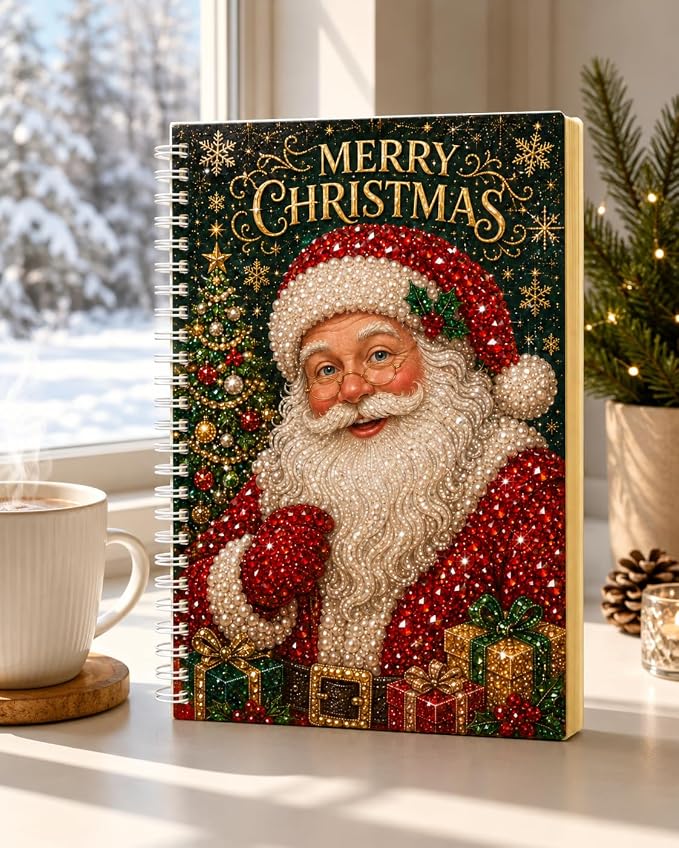 100 Pages DIY Christmas Pearl Diamond Art Painting Notebook，Style A