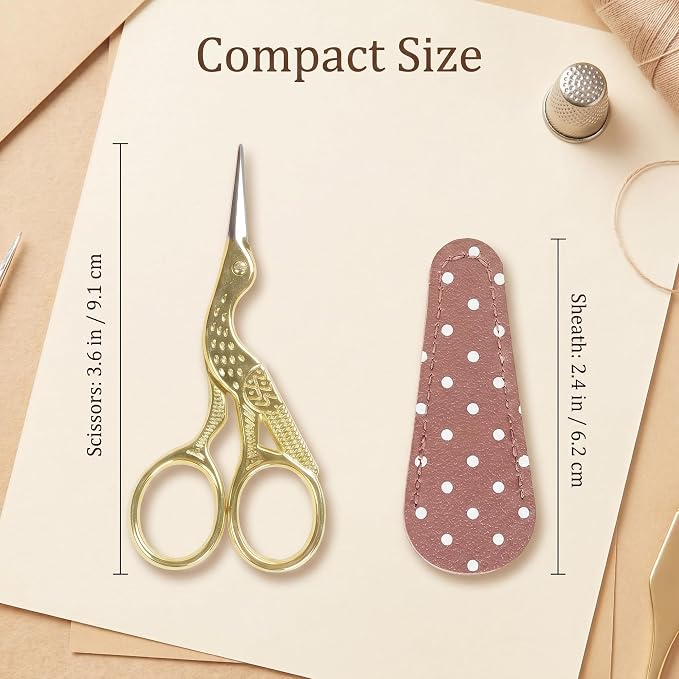 BIHRTC 3.6inch Little Embroidery Scissors Sharp Stainless Steel Tip Sewing | Cross Stitch Scissors for Office Home Manual Sewing Handicraft DIY Tool Art Work Needlepoint Crochet Vintage Detail Shears