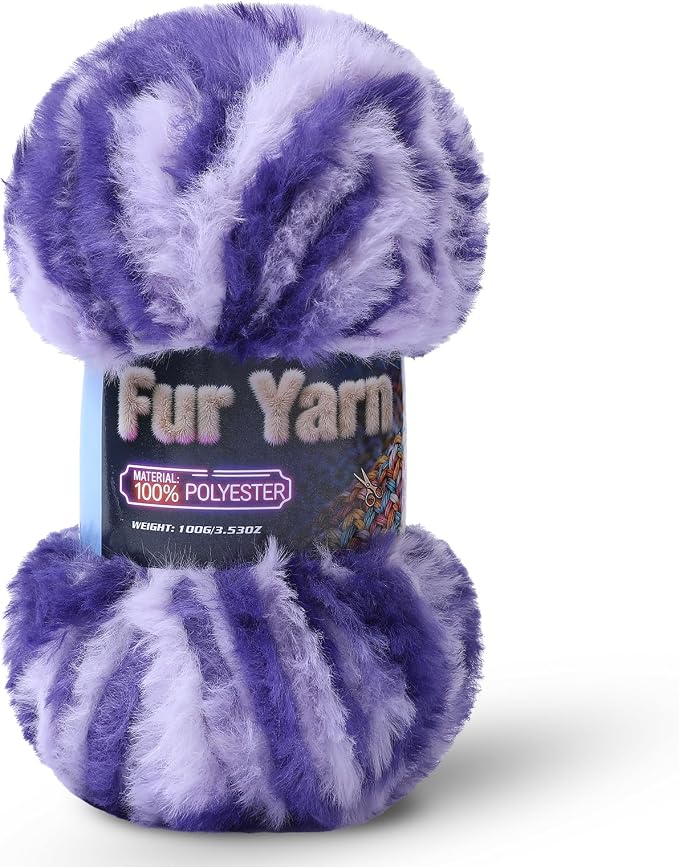 Faux Fur Yarn Soft Fluffy for Crocheting - 1 Skeins(Each 3.5oz/100g, 71yd/65m) - Chunky & Fluffy Yarn for Crochet Amigurumi, Blankets, Hand Knitting, Scarves &Crafts (1, Blue + White)