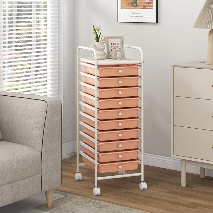 COSTWAY 10-Drawer Rolling Storage Cart, Utility Mobile Trolley