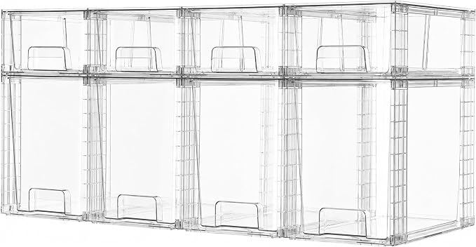 Vtopmart Clear Stackable Storage Drawers, 8 Pack Tall Organizer Set