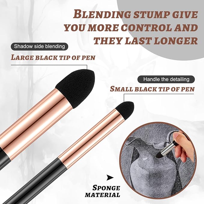 Kosiz 6 Pcs Blending Sponge Pen Rub and Buff Double Headed,Gold | Washable Reusable Sketching Blender Stumps for Artist Drawing, Highlight Shadow Detail Shading, Wipe Buff Art Tools
