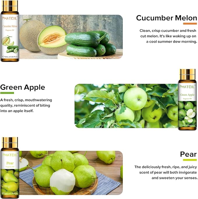 PHATOIL Fruit Fragrance Oil Set for Diffusers for Home, Soap Candle Making