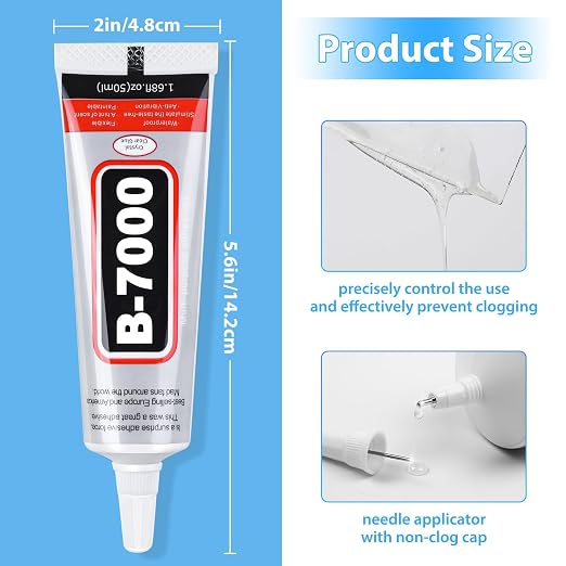 Cruzix B-7000 Super Adhesive Glue, Industrial Strength B7000 Glues Paste for Rhinestones Crafts, Clothes Shoes, Fabric, Jewelry Making, Cell Phones, Tablet, Wood, Rubber, Leather (2x50 ml/1.68 oz)