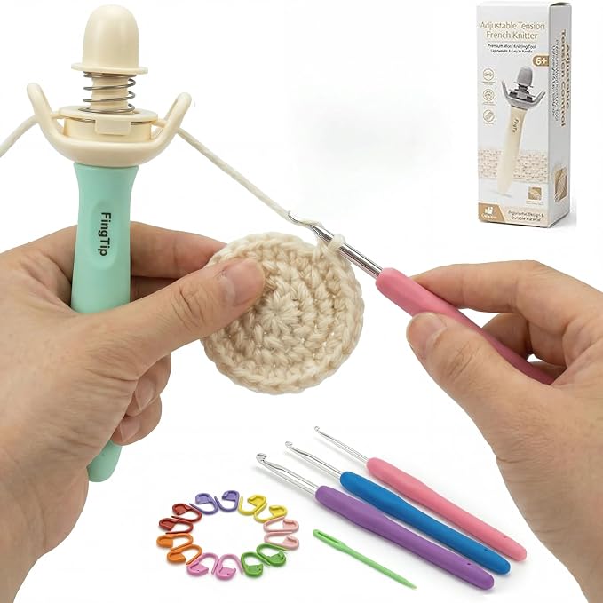 FingTip Crochet Tension Tool Kits for Beginner, Ergonomic Yarn Guide Holder, Comfort Grip Handle for Left & Right Hander, Portable Crochet Accessories Gifts for Crocheters & Knitters(Green)