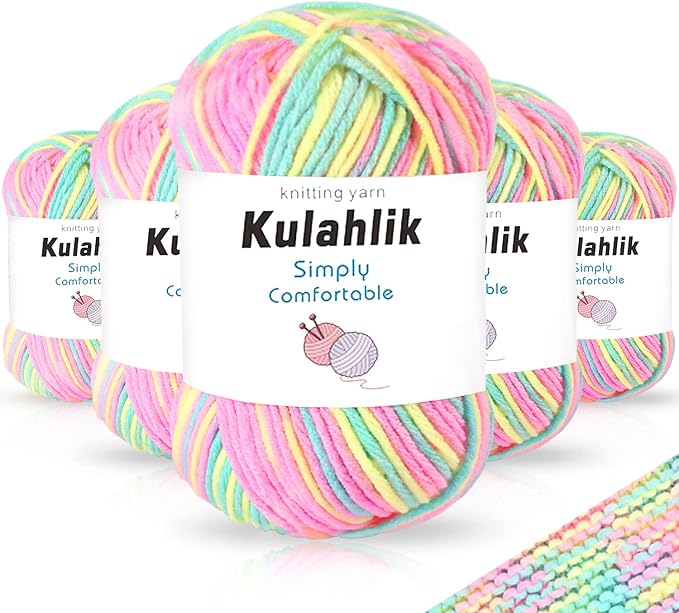 250g(5x50g) Acrylic Yarn for Crochet/Knitting, Colorful Gradient Yarn Thread, 5 Rolls Skeins, Perfect for Any Knitting Crochet and Crafts Mini Project