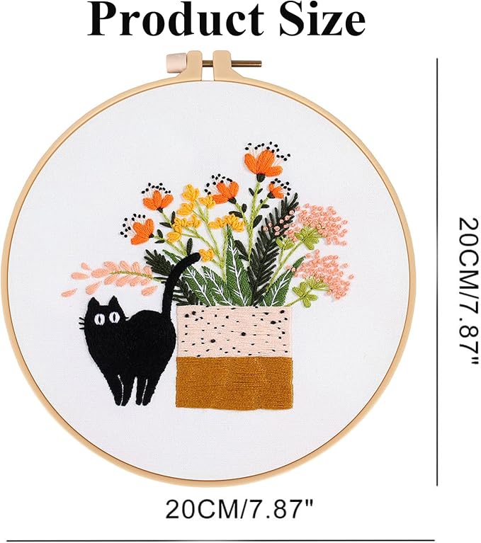 GLTAYLMY 3pcs Embroidery Kit for Beginners DIY Adult Beginner Embroidery Kits with Cat Pattern 1 Embroidery Hoops Needles Threads and Instructions