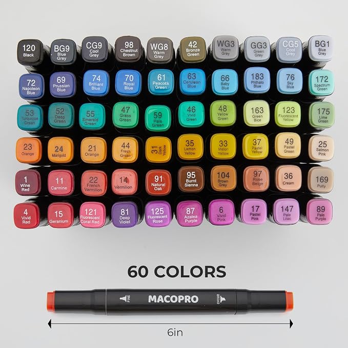 Alcohol Markers, 60 Colors Dual Brush Tip Permanent Art Markers, Coloring Marker, for Book Painting Card Making, Christmas gift for Adults (60)