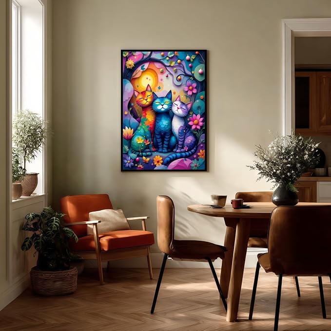 Diamond Art Kits for Adults,Colorful Cat and Flower Diamond Painting | 5D DIY Paint By Diamonds,Full Round Drill Diamond Dot Gem Art Painting Kits,for Home Wall Decor 11.8X15.8 Inch