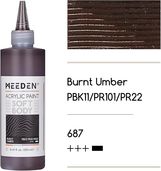 MEEDEN Burnt Umber Acrylic Paint: Matte Finish 250ml/8.45oz Soft Body