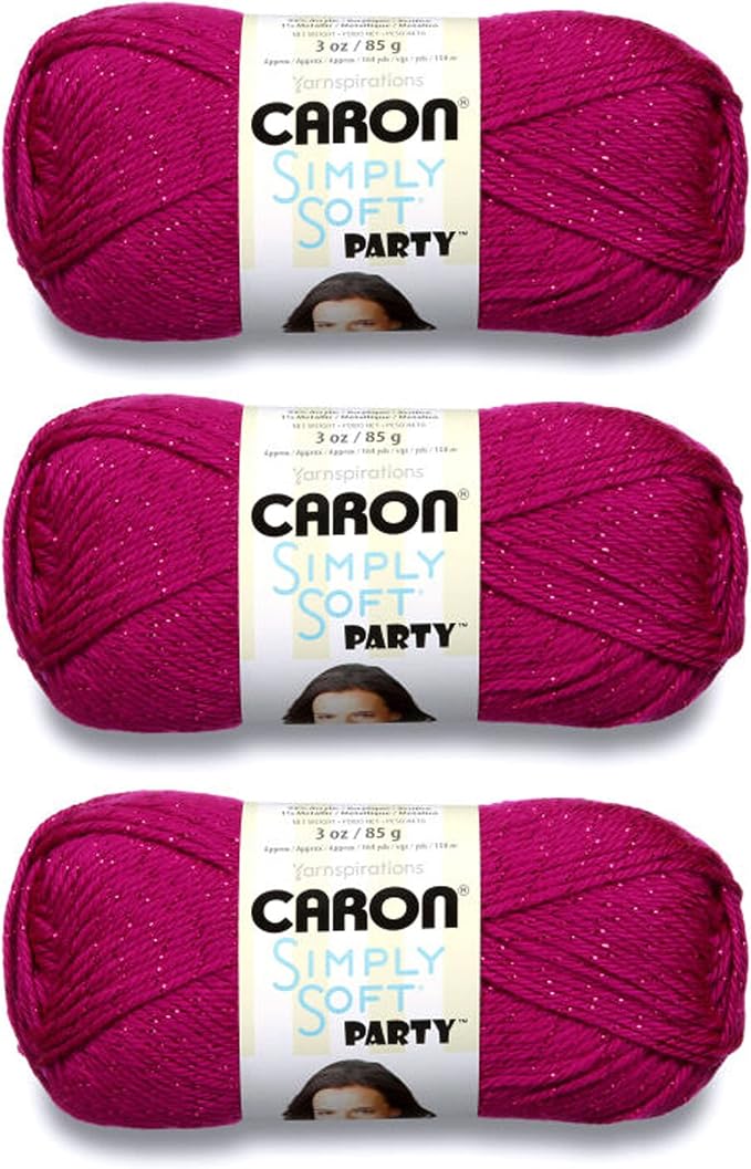 Caron Simply Soft Party Acrylic Yarn for Crocheting Soft, Fuchsia, 3-Pack