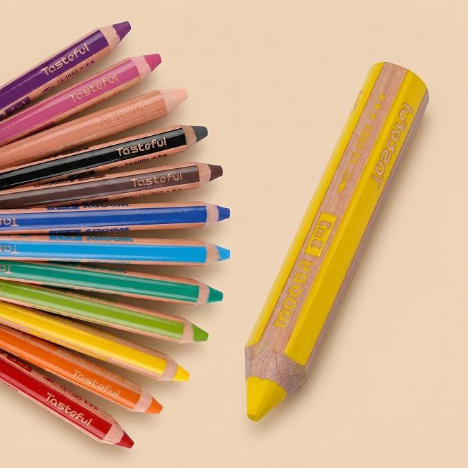 3 in 1 Colored Pencils Set, 6 Jumbo Fat Watercolor Crayons & Coloring Pencils Combo,Easy-Grip Non-Toxic Art Supplies with Sharpener & Water Brush for Beginners and Adults