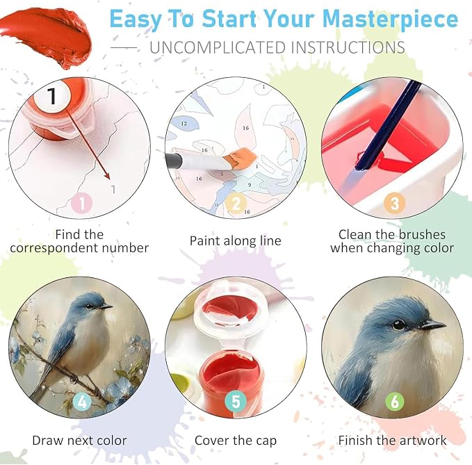 Blue Bird Paint by Numbers Kit for Adults, Color By Numbers for Adults | Vintage Blue Bird Painting by Number Kits On Canvas, Number Artist Paint by Number Kit Funny Without Frame DIY, 12x16in