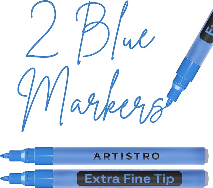 ARTISTRO Blue Acrylic Paint Markers - 0.7mm Extra Fine-Tip - Set of 2