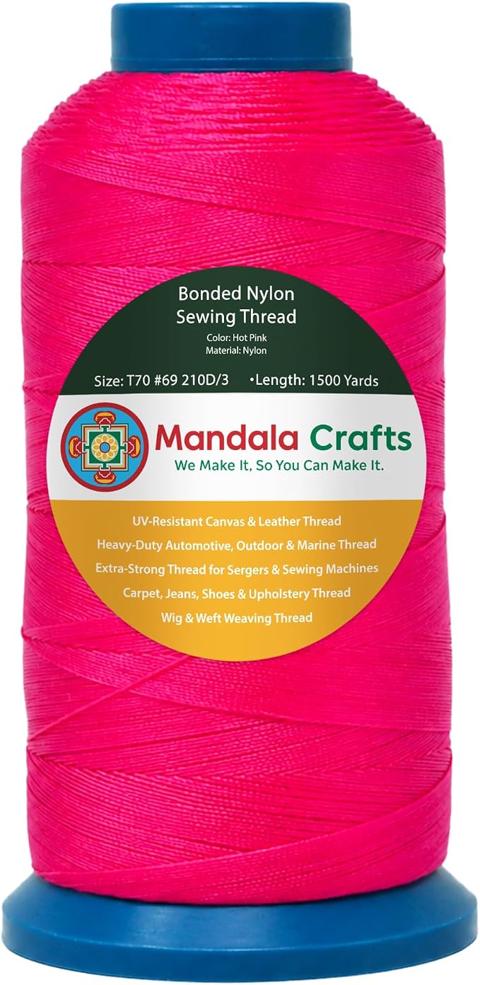 Mandala Crafts Size 69 210D T70 Hot Pink Bonded Nylon Thread, 1500 YDs
