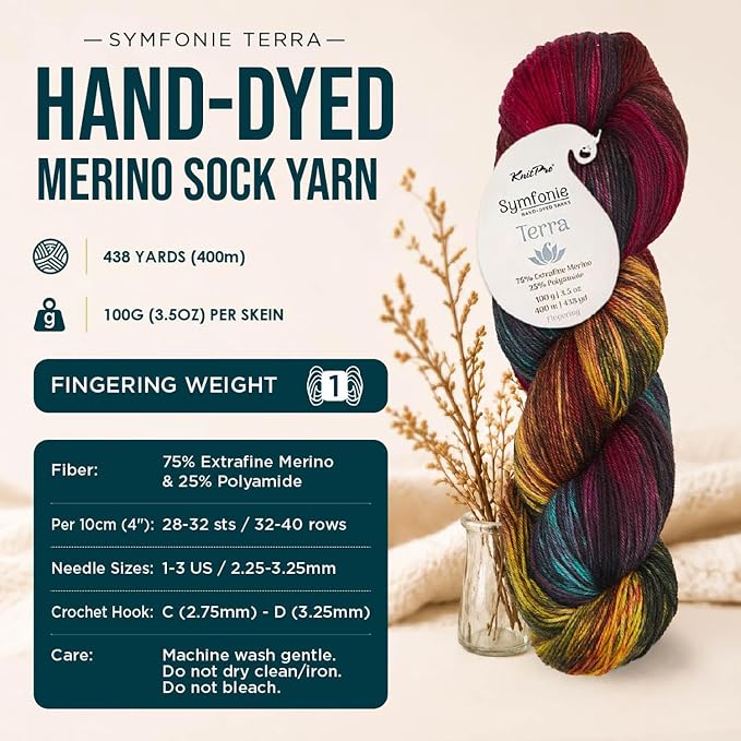 KnitPro Symfonie Fingering Weight Merino Wool Yarn 100g, Harvest Vine