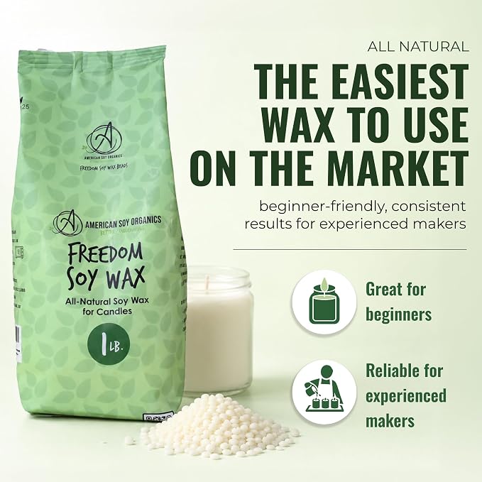 American Soy Organics Freedom Soy Wax Beads, All-Natural Candle Wax, 1 lb | DIY Candle Making Supplies Ideal for Container Candles, Tealights & Wax Melts, Paraffin-Free, Beeswax-Free, Microwavable