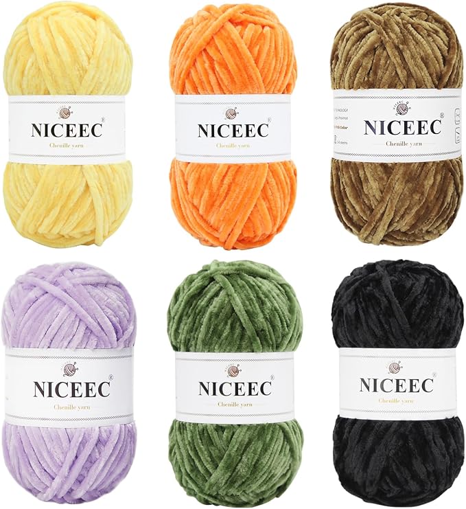NICEEC 2 Skeins Soft Chenille Yarn 2x255m(2x279yds,3x150g)_Halloween Series