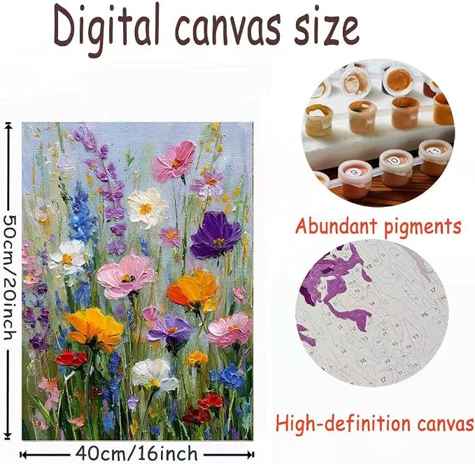 Wildflower Paint by Numbers Kit for Adults,Paint Canvas Wall Decor 16x20In | color by numbers for adults,Acrylic Watercolor Oil Colorful Home Decor