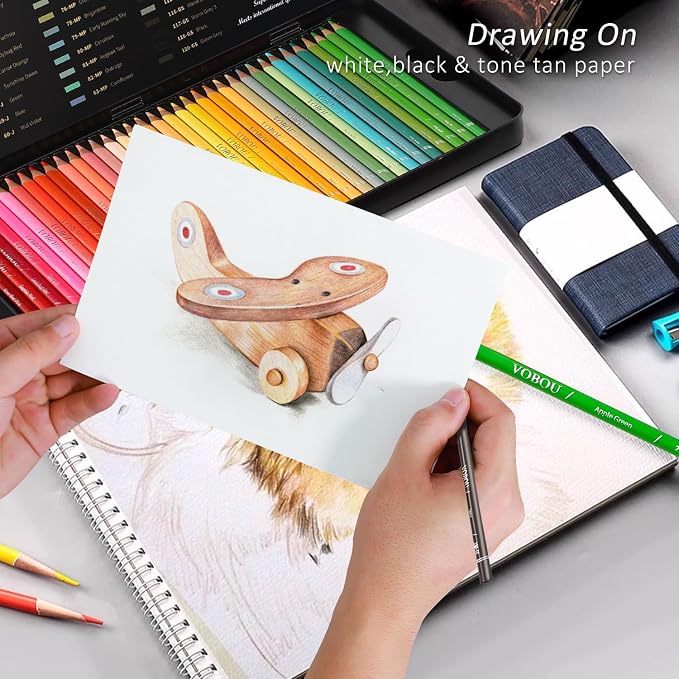 Vobou 72 Colors Artist Colored Pencils Set for Adult Coloring Books, Soft Core Coloring Pencils, Professional Numbered Drawing Pens for Layering Shading Blending, Gift Tin Box for Beginners