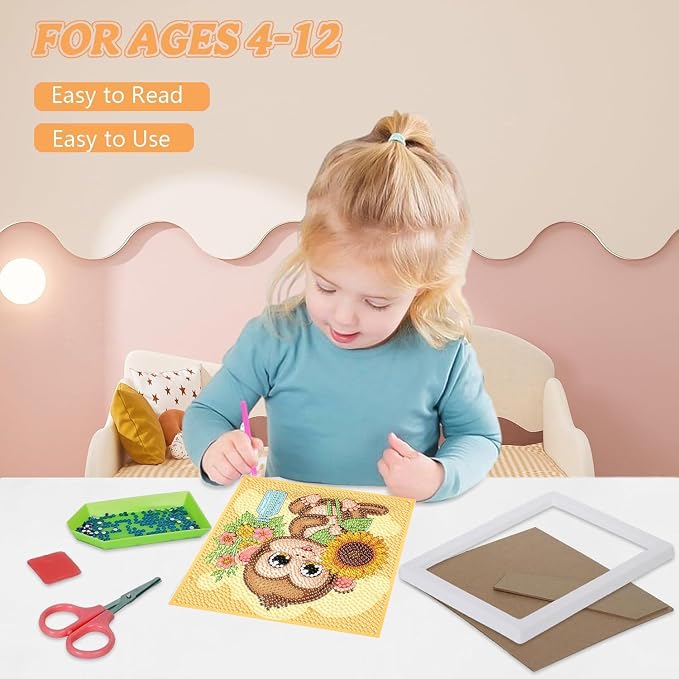 ajepon Monkey Diamond Art Kits for Kids with Frame, Animal Diamond Art for Kids Ages 8-12, Monkeys Diamond Painting Kits for Kid with Beautiful Package for Gift Home Wall Decor (7x7inch)