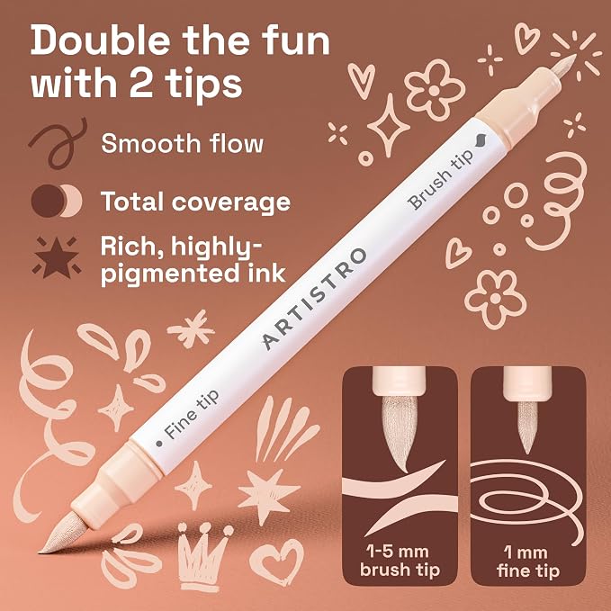 ARTISTRO 24 Skin Tones Dual-Tip Acrylic Paint Marker Pens for Drawing | For Fabric, Rock, Glass, Wood, & Molds, Arts & Crafts Gift for Adults, Teens, & Kids, Classroom Must Haves & School Supplies