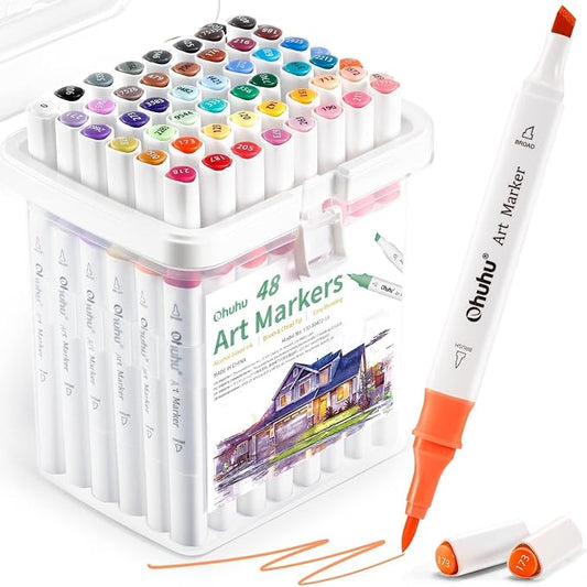 Ohuhu Alcohol Markers Brush& Fine 48 Landscape Colors for Adult Coloring