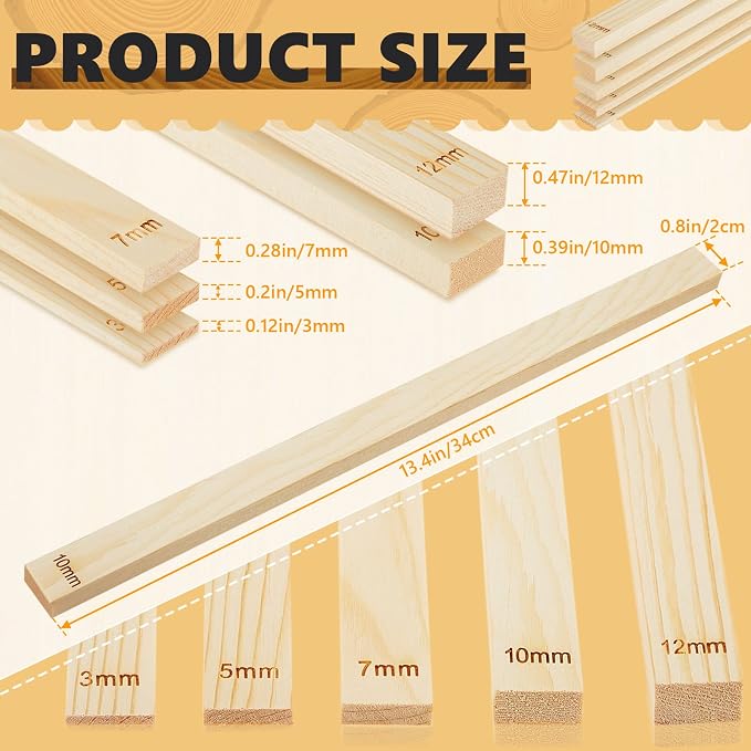 Sasylvia 10 Pcs Clay Pottery Rolling Pin Guides,5 Size,Wood Color | Wooden, Teaching Rolling Mud Stick Guide, Polymer Clay Depth Thickness Guide, Pottery Mudboard Tool