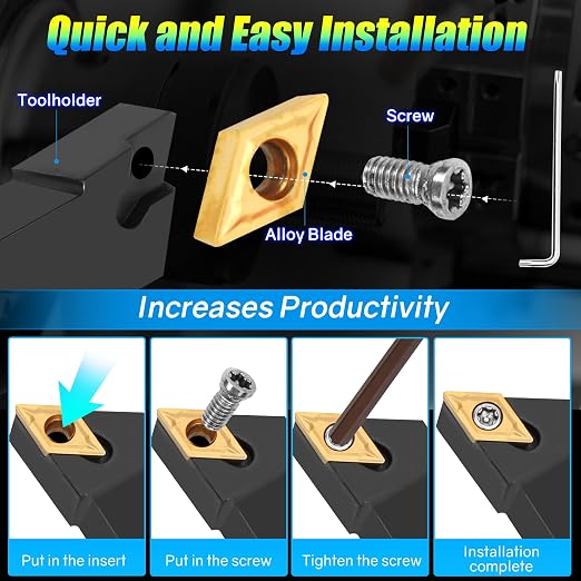 Indexable Lathe Turning Tool 1/2" 12mm Shank 14PCS Kit, 4PCS Metal Lathe Tools Holder 10PCS CCMT09T304 Carbide Insert for Turning Boring Grooving, SCMCN1212H09/SCLCL1212H09/SCLCR1212H09/S12M-SCLCR09