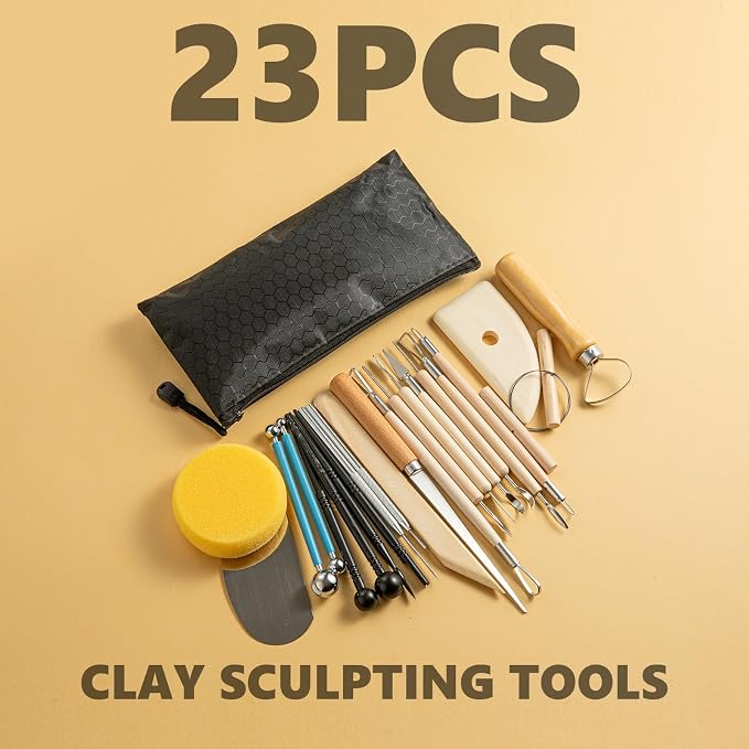 23PCS Clay Tools Sculpting, Ceramic & Pottery Modeling Tool, Ceramics Tools Set, Polymer Tools Kit, Air Dry Clay Tools for Carving, Molding, Pottery Wheel, Crafting Supplies, Pros, Beginners, Adults