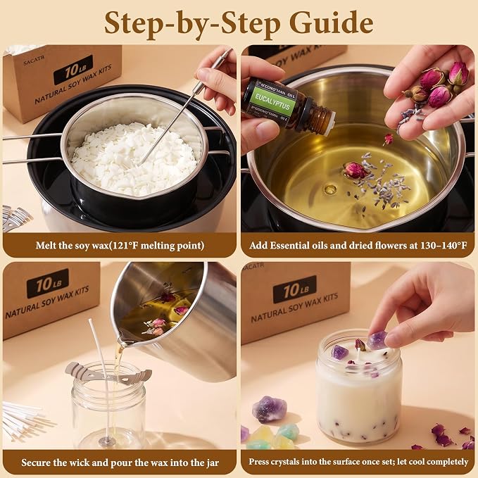 SACATR 10LB Natural 100% Soy Wax Candle Making Kit, with DIY Accessories