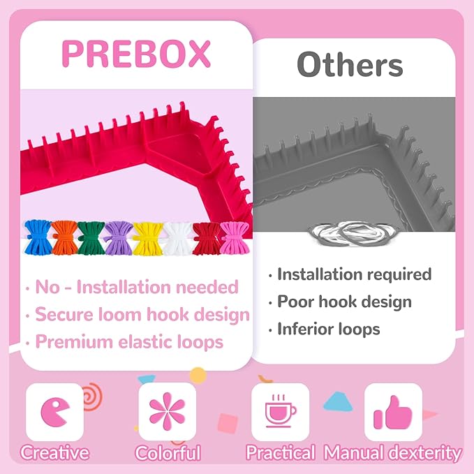 PREBOX Weaving Loom Kit Toys for Kids and Adults, Potholder Loops Crafts for Girls Ages 6 7 8 9 10 11 12, 7" Pot Holder Loom Knitting Kits and Gifts for Kids and Beginners, Make 6 Masterpieces