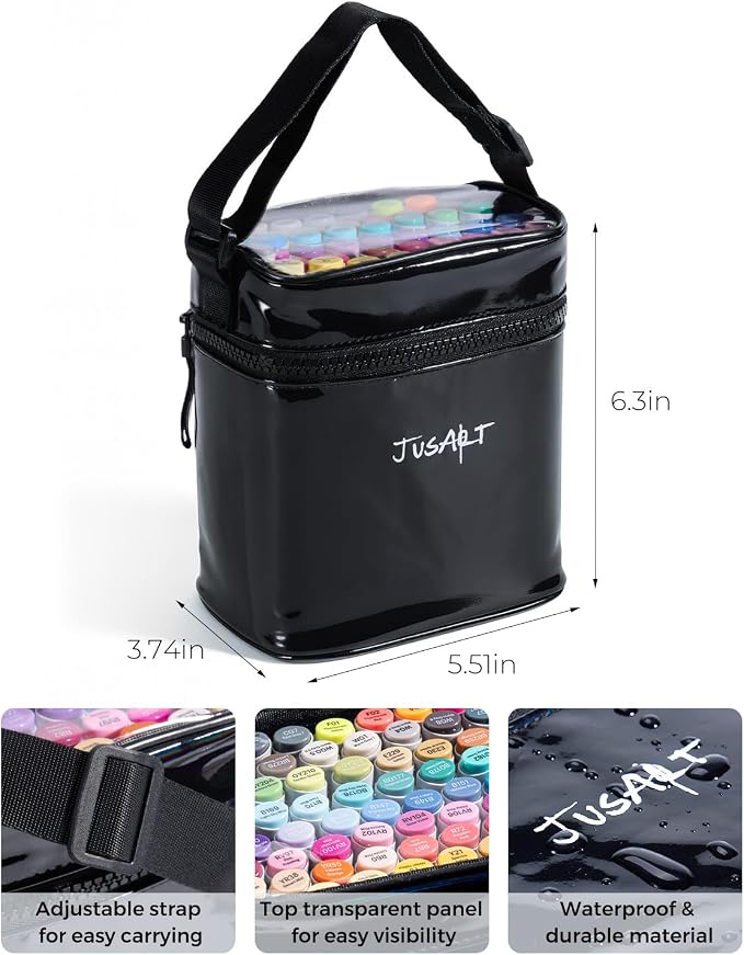 JusArt 48 Colors Alcohol Markers, Dual Tip Brush and Chisel