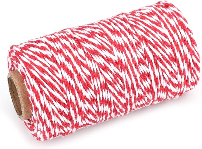 jijAcraft Red and White Twine, 2MM Cotton Bakers String, 328Ft Holiday Crafts String, Gift Wrapping Twine for Christmas, Mothers Day, Birthday, Wedding