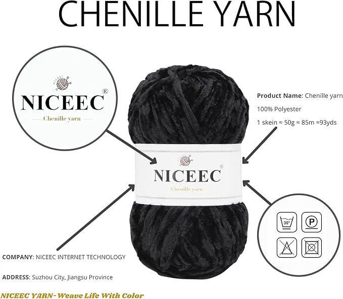 NICEEC 3 Skeins Soft Chenille Yarn 3 x85m (3X 93yds, 3X 50g)_Neutral Series