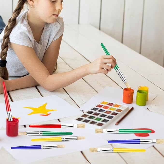 24 Pack Paint Brushes for Kids, Chubby Large Round and Flat Brushes | Easy Clean and Hold Toddler Paint Brushes for Acrylic Oil Watercolor Washable Paint