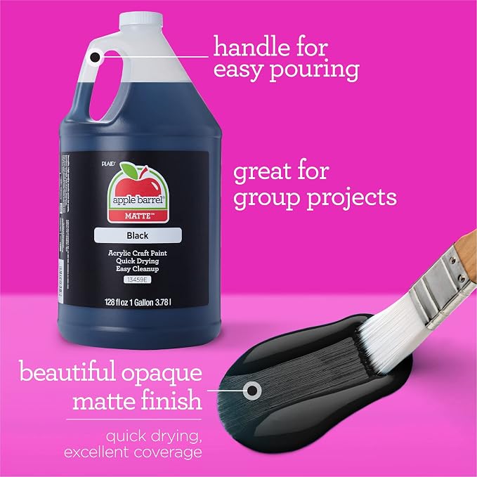 Apple Barrel One Gallon (128 fl oz) Black Acrylic Paint, Matte Finish Color For Painting, Drawing & Art Supplies, DIY Arts And Crafts Acrylic Paint, 1 Gallon (Pack of 1)