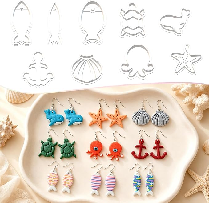 9PCS Ocean Theme Polymer Clay Cutters for Earrings