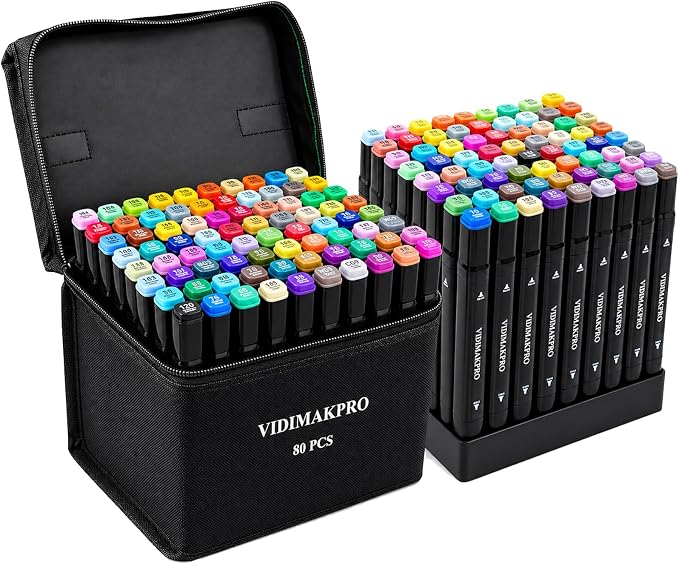 Alcohol Markers 80 Colors with Base Dual Tip Art Drawing Markers for Kids Students and Adults Comics Sketching Illustration - Refillable