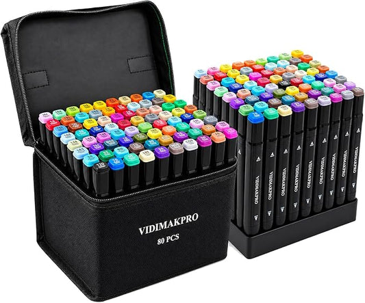 Alcohol Markers 80 Colors with Base Dual Tip Art Drawing Markers for Kids Students and Adults Comics Sketching Illustration - Refillable