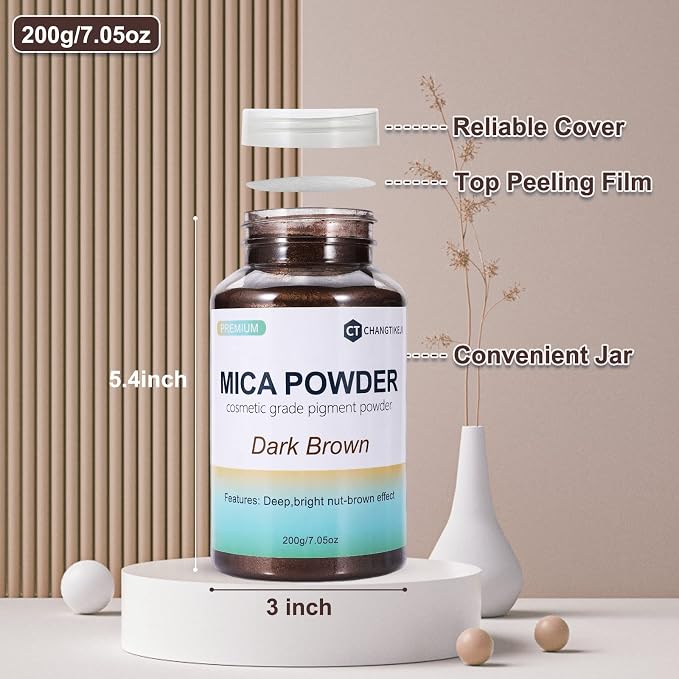 Mica Powder,7.05OZ（200g）,Dark Brown Mica Powder Pigment for Epoxy Resin，Lip Gloss，Paint，Dye，Soap Making，Nail Polish,Candle Making,Bath Bombs(Dark Brown)