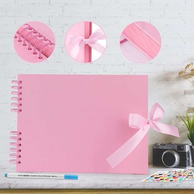 Gotideal 80 Pages Scrapbook Album with 10 Metallic Markers, Pink | Craft Paper Photo Album for Wedding and Anniversary, Family DIY Scrapbook Accessories with Scrapbooking Stickers Corners