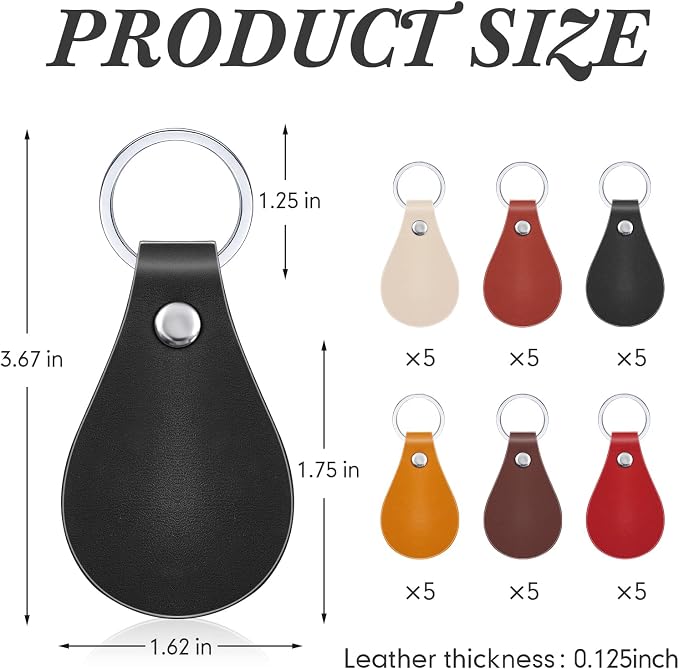 Taiyin 30 Pcs Leather Key Fob Kit PU Leather Keychain Blanks, Multi Colors