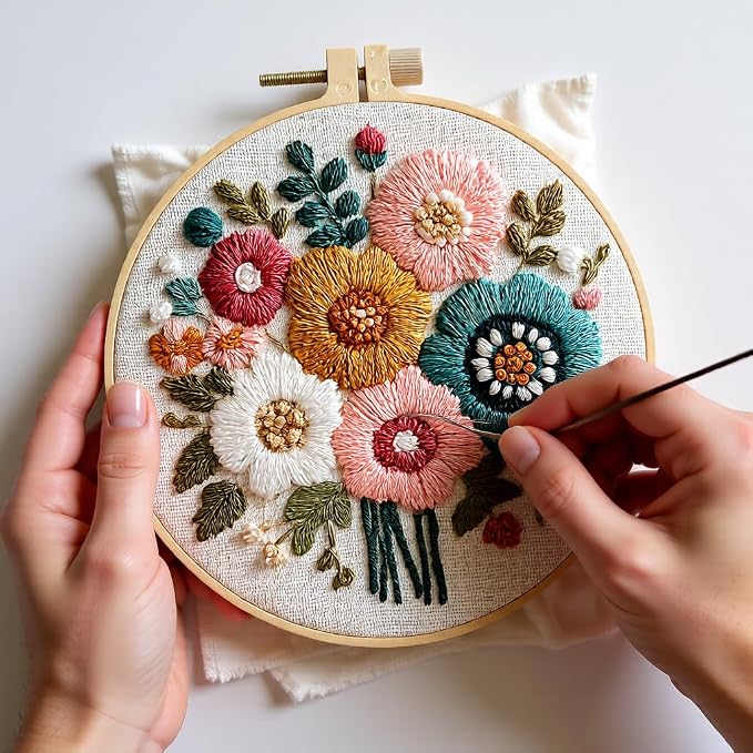 Embroidery Kit for Beginners & Adults Starter Kit, Cross Stitch Kits,DIY Hand Embroidery Needlepoint Set with Hoop, Pre-Printed Fabric, Threads and Instructions (Flower-2)