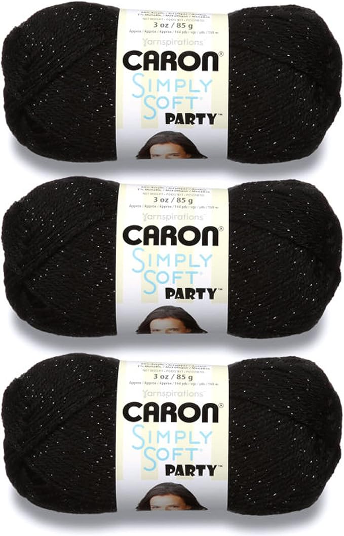Caron Simply Soft Party Acrylic Yarn for Crocheting Soft, Black, 3-Pack